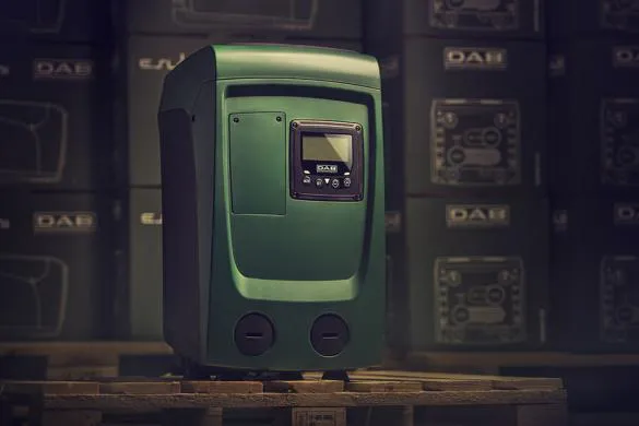 dab-pumps-why-choose-dab-L251209 DAB E.sybox Mini compact pressure booster system with green housing and digital LCD display for residential water supply